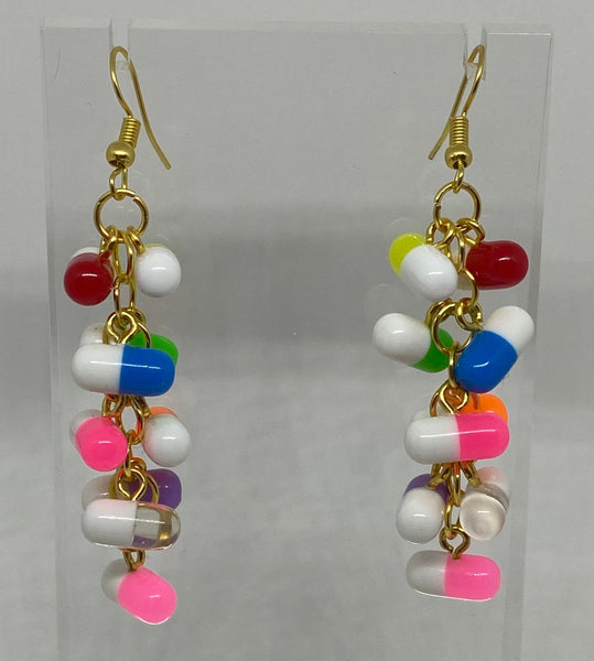 Rainbow Dangle waterfall pills earrings colour hooks, 7.5 cm long