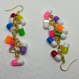 Rainbow Dangle waterfall pills earrings colour hooks, 7.5 cm long