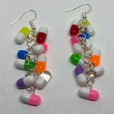 Rainbow Dangle waterfall pills earrings colour hooks, 7.5 cm long