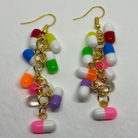 Rainbow Dangle waterfall pills earrings colour hooks, 7.5 cm long