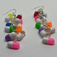 Rainbow Dangle waterfall pills earrings colour hooks, 7.5 cm long