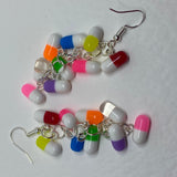 Rainbow Dangle waterfall pills earrings colour hooks, 7.5 cm long