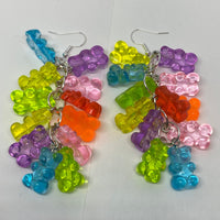 Rainbow gummy bear Dangle waterfall earrings colour hooks , 9 cm long ( 3.5 inches )