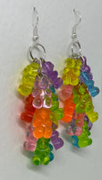 Rainbow gummy bear Dangle waterfall earrings colour hooks , 9 cm long ( 3.5 inches )