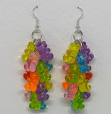 Rainbow gummy bear Dangle waterfall earrings colour hooks , 9 cm long ( 3.5 inches )