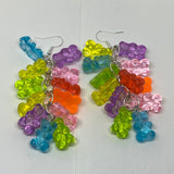 Rainbow gummy bear Dangle waterfall earrings colour hooks , 9 cm long ( 3.5 inches )