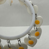 Encrusted Kitsch heart fried egg bangle bracelet. Yellow and white egg bangle with  2.6 inches diameter. Womens bangle