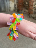Encrusted Kitsch gummy bear bangle bracelet. Rainbow Gummi bears 2.6 inches diameter. Womens bangle